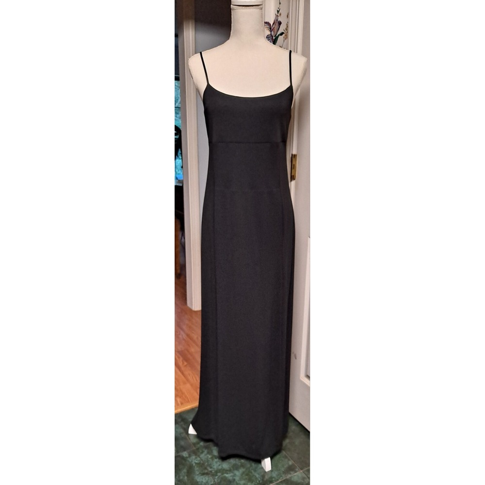 J. Jill  Women's Maxi Dress/ Spaghetti Straps Solid Black Stretch W/ Pocket Sm‎
